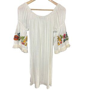 Origami By Vivien Dress White Floral Embroidered Bell Sleeve Boho Size‎ M